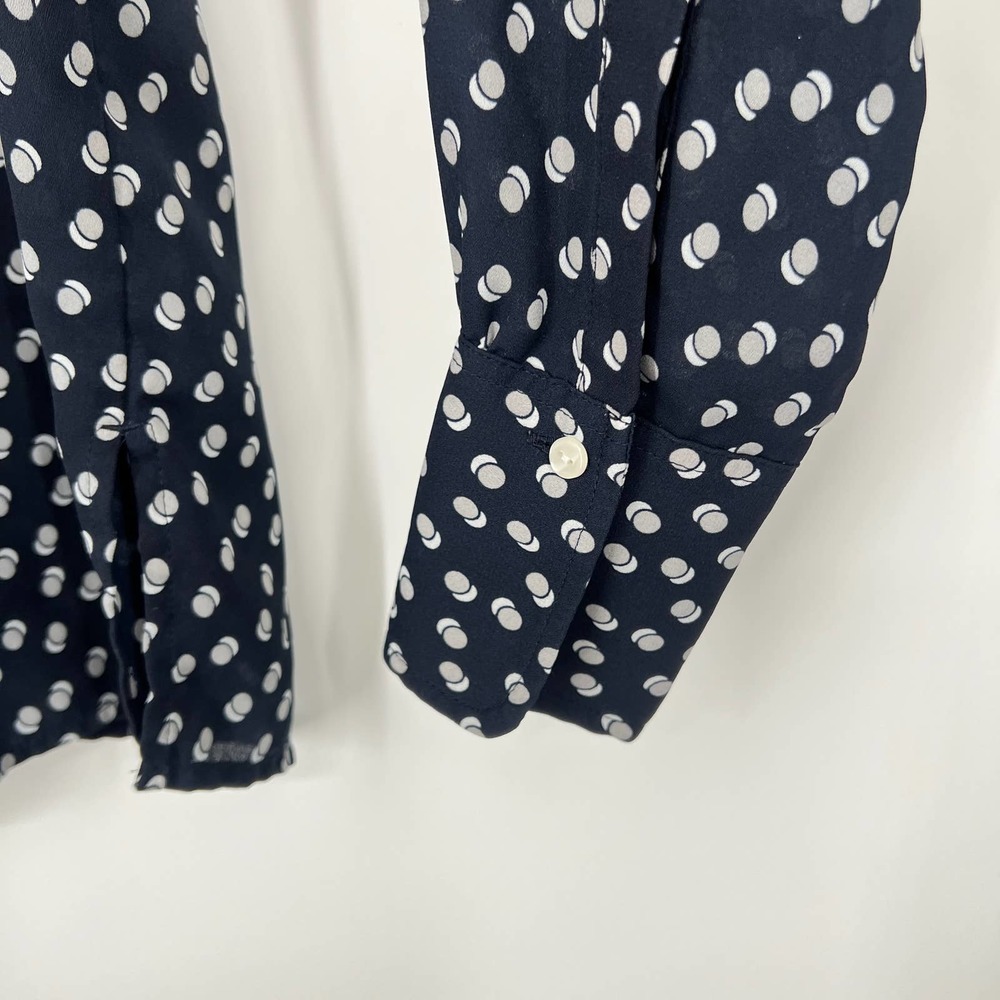 Ann Taylor Womens Size XS Extra Small Navy Blue Polka Dot Blouse Shirt Top - Picture 4 of 5